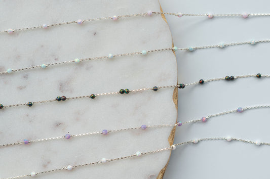 Single Opal Sterling Silver Gemstone Permanent Jewelry Chain READY TO SHIP