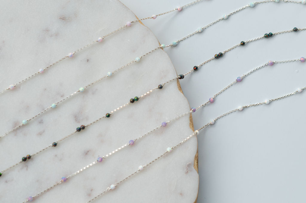 Single Opal Sterling Silver Gemstone Permanent Jewelry Chain READY TO SHIP