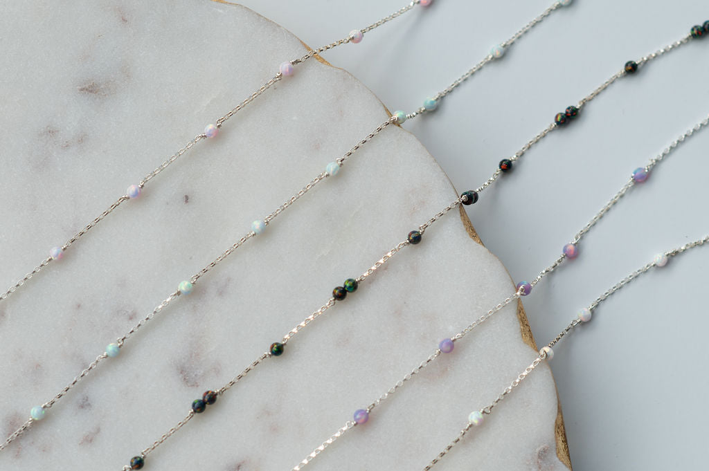 Single Opal Sterling Silver Gemstone Permanent Jewelry Chain READY TO SHIP