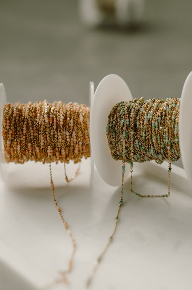 READY TO SHIP Tiny Turquoise + Pink Opal Gemstone Chain (3 feet)