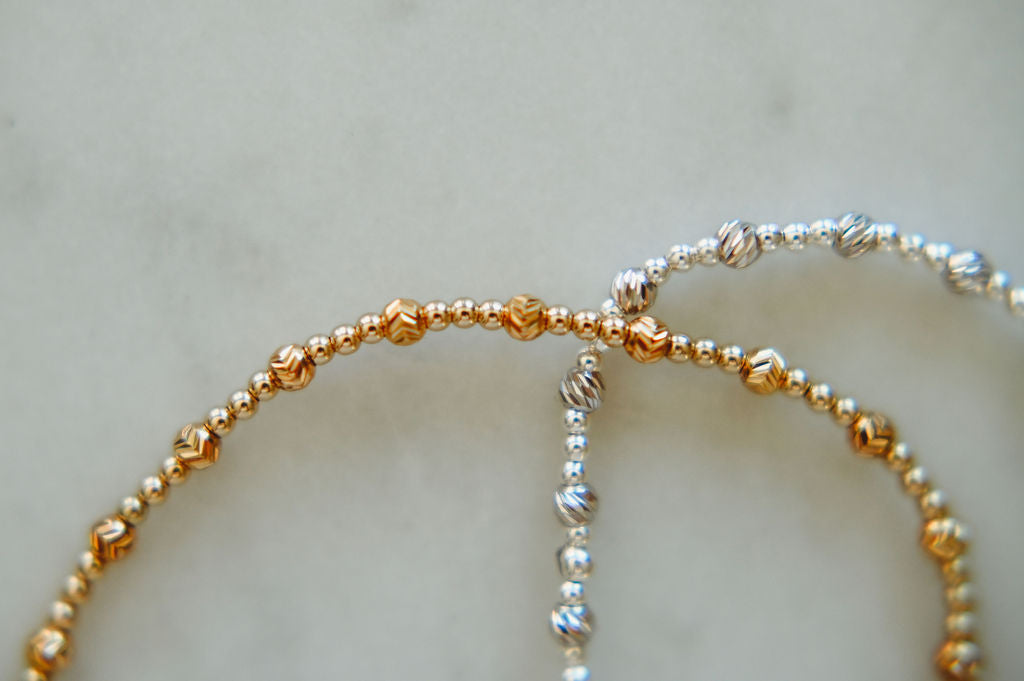 Diamond Cut -  Gold & Silver Beaded Bracelet- WHOLESALE