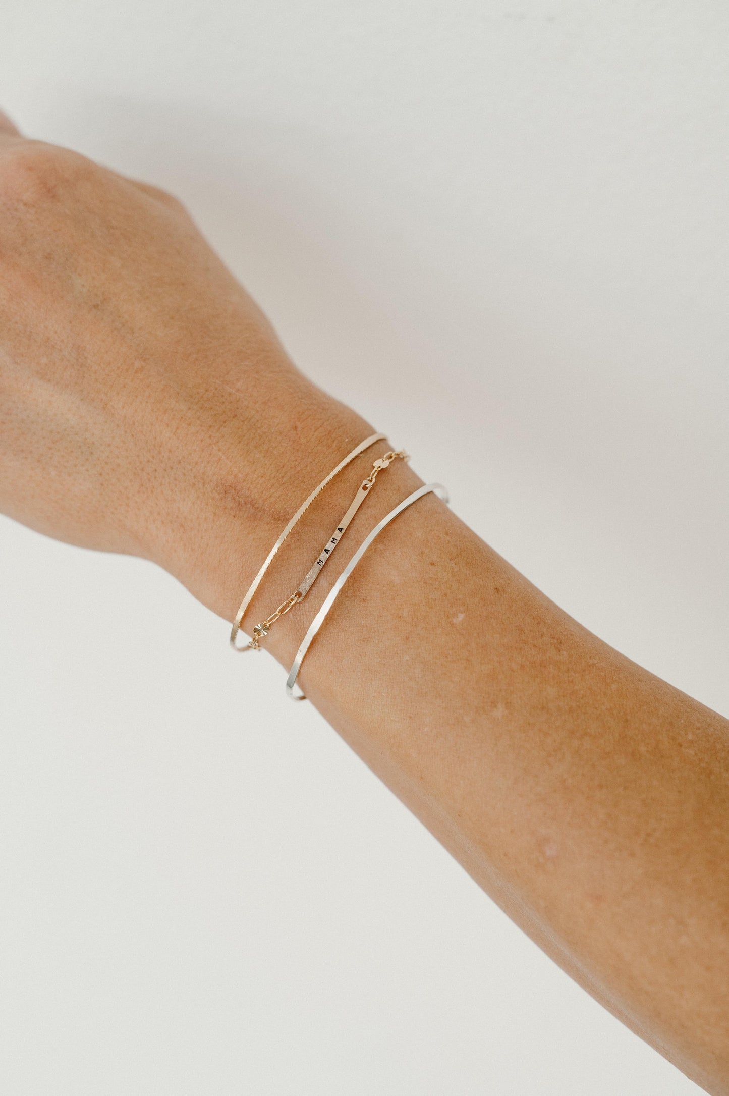 Skinny Engravable Bar Gold Fill + Sterling Silver Connectors