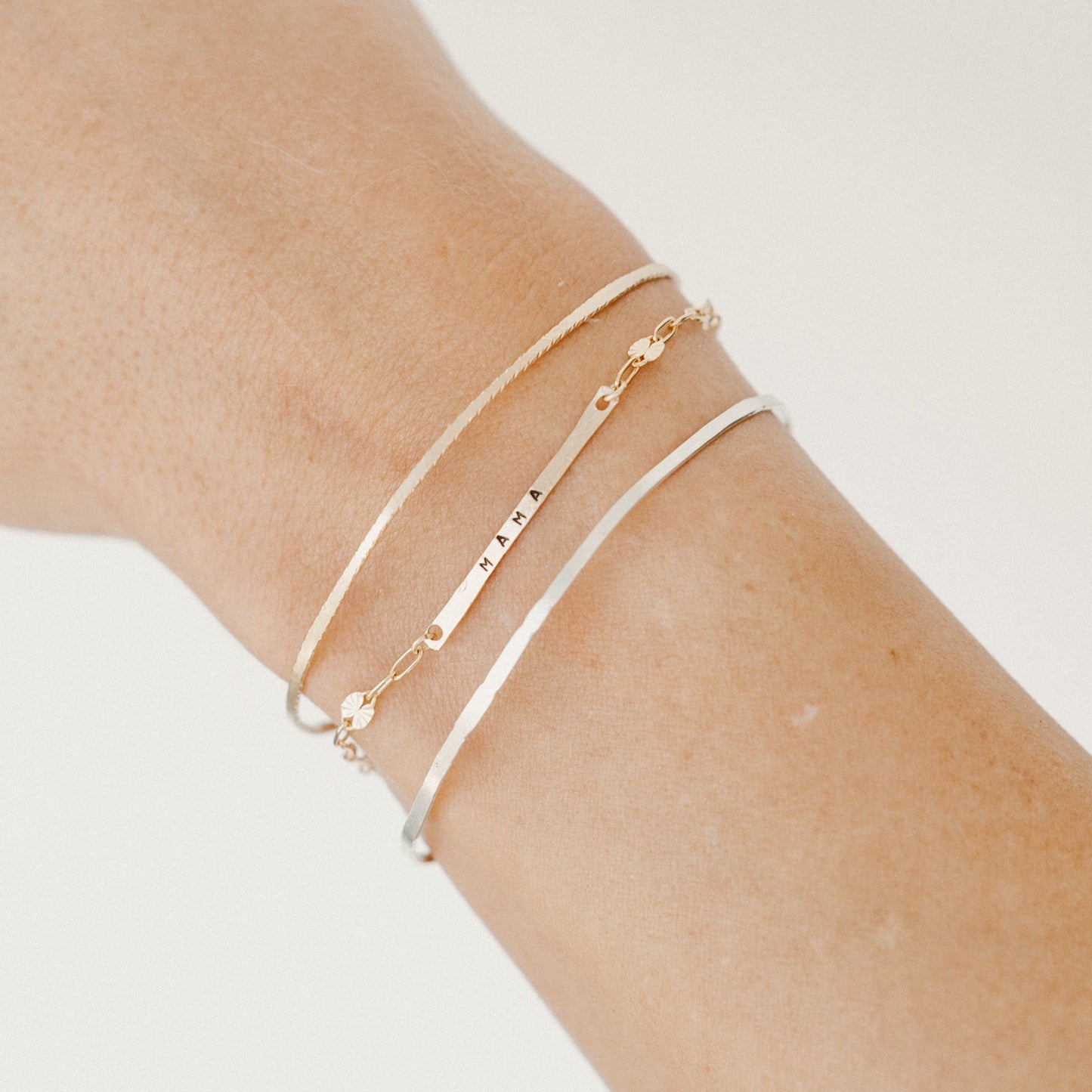 Skinny Engravable Bar Gold Fill + Sterling Silver Connectors