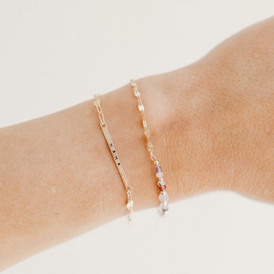 Skinny Engravable Bar Gold Fill + Sterling Silver Connectors