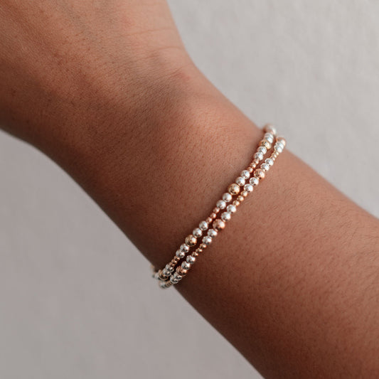 Mixed Metal Gold, Silver and Rose Gold Beaded Bracelet- WHOLESALE