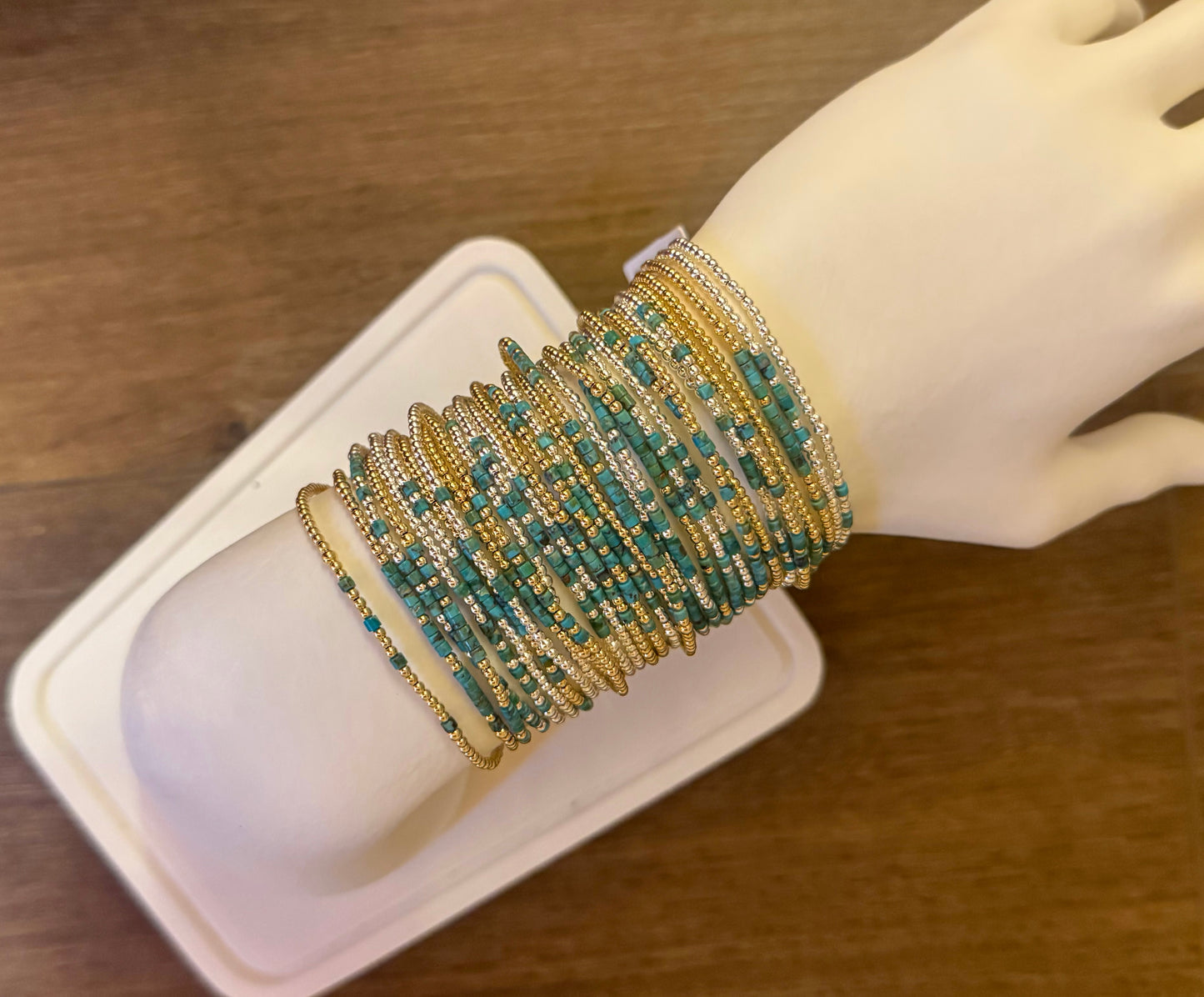 Morse Code Turquoise Gemstone 14k Gold Fill, Sterling Silver or Stainless Steel Bracelet