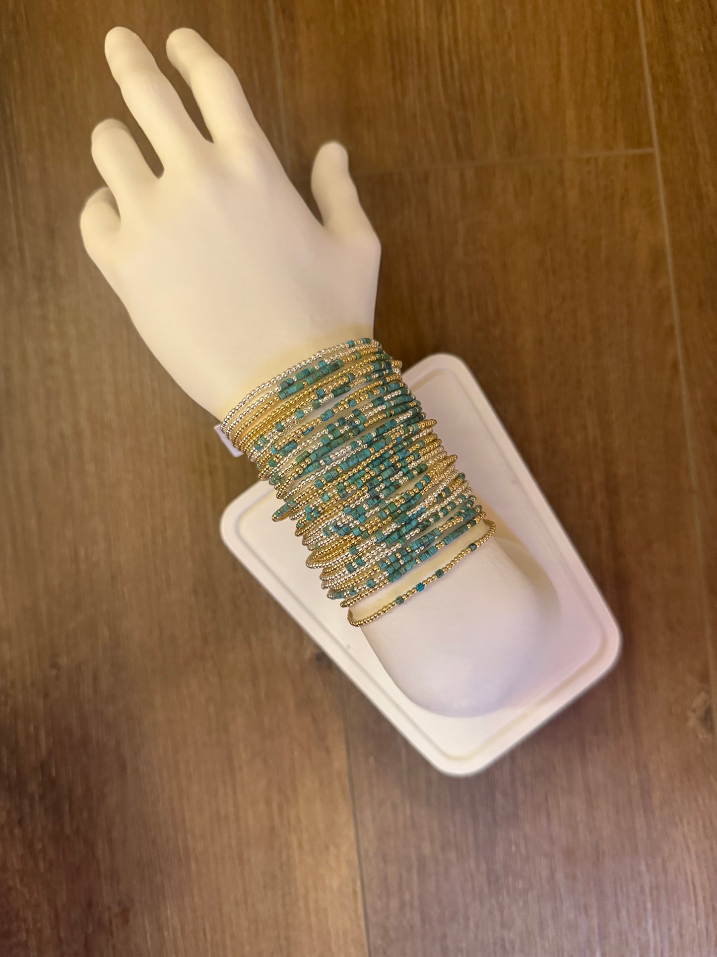 Morse Code Turquoise Gemstone 14k Gold Fill, Sterling Silver or Stainless Steel Bracelet