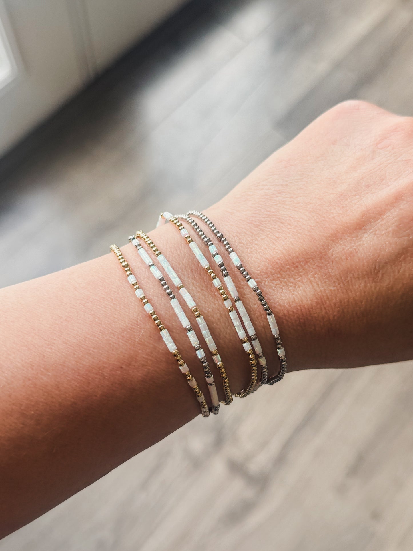 Morse Code Opalite Gemstone 14k Gold Fill, Sterling Silver or Stainless Steel Bracelet