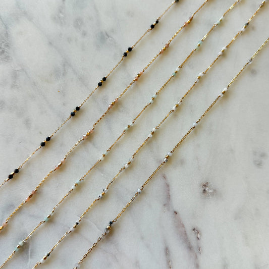 READY TO SHIP Tiny Triple Gemstone Permanent Jewelry Chain (3 feet)