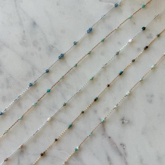 READY TO SHIP Shades of Blue Satellite Gemstone Permanent Jewelry Chain (3 feet)