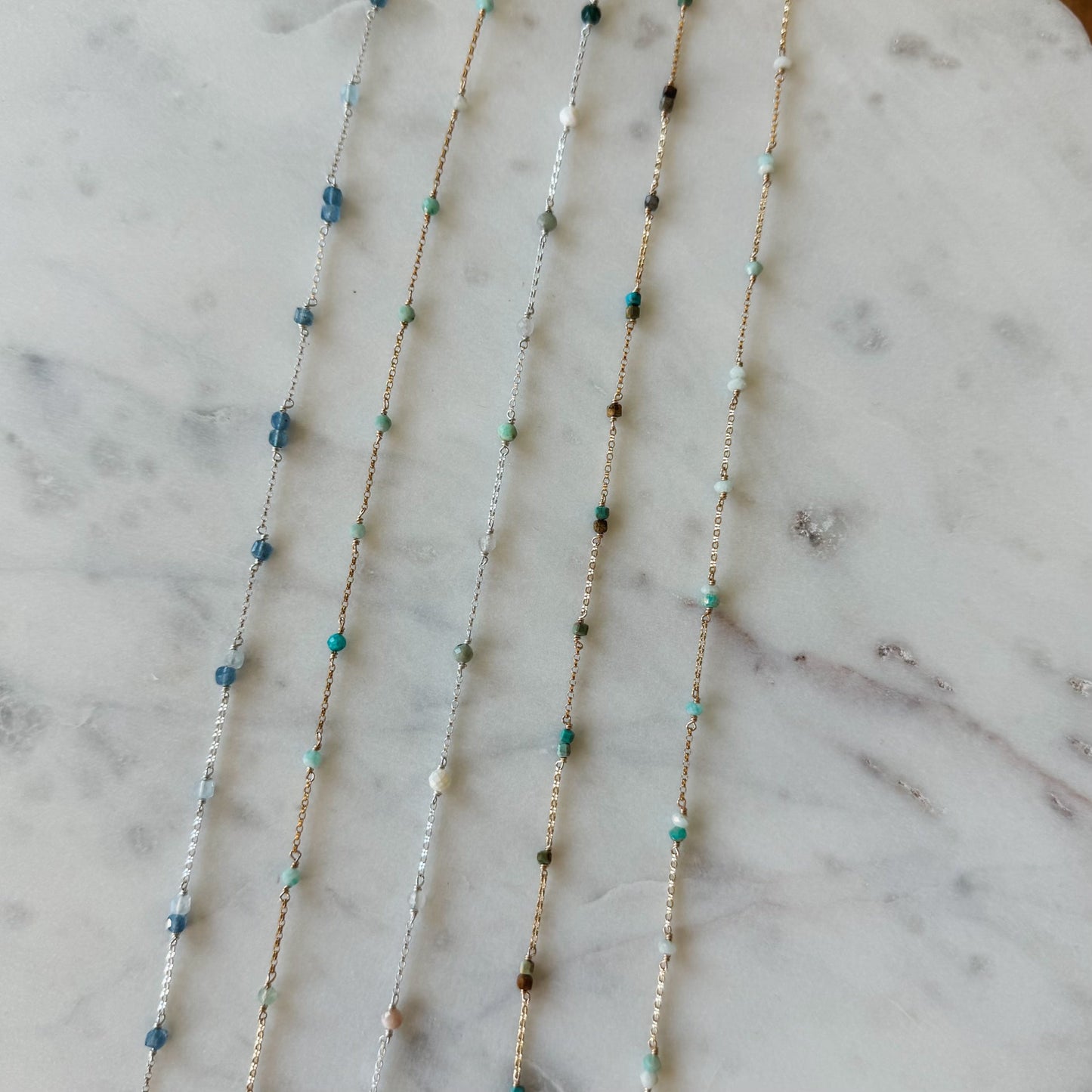 READY TO SHIP Shades of Blue Satellite Gemstone Permanent Jewelry Chain (3 feet)