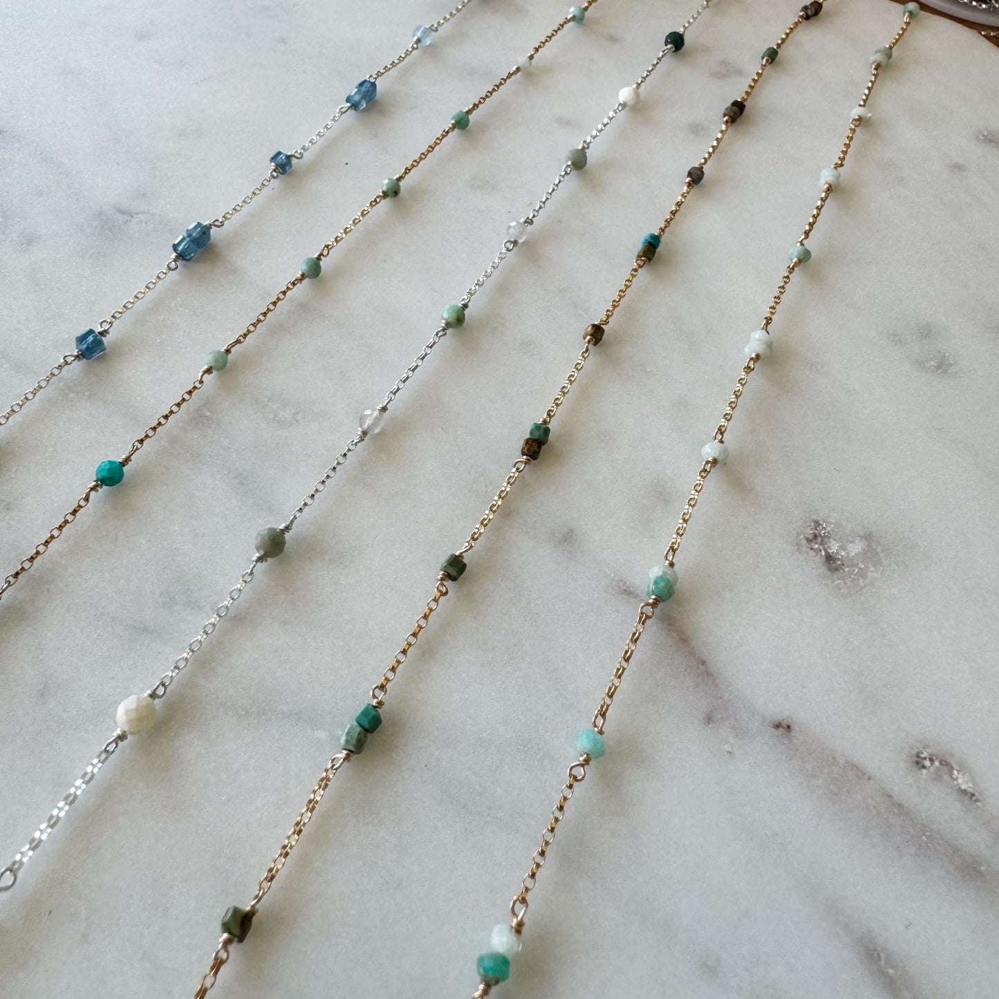 READY TO SHIP Shades of Blue Satellite Gemstone Permanent Jewelry Chain (3 feet)