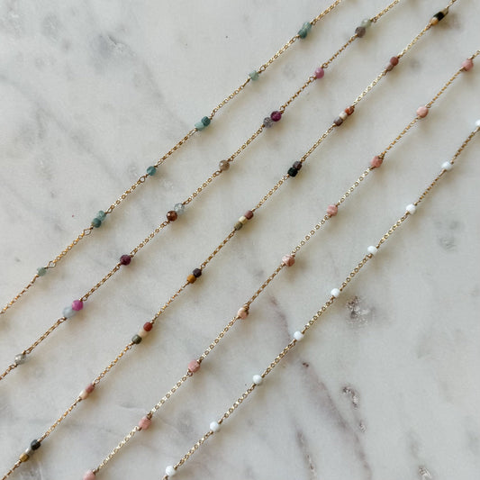 READY TO SHIP Agate, Ruby, Kyanite, Pink Opal Satellite Permanent Jewelry Chain (3 feet)