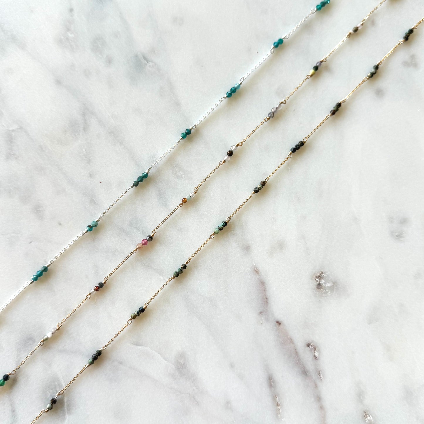 READY TO SHIP Tiny Gemstone Permanent Jewelry Chain (3 feet)