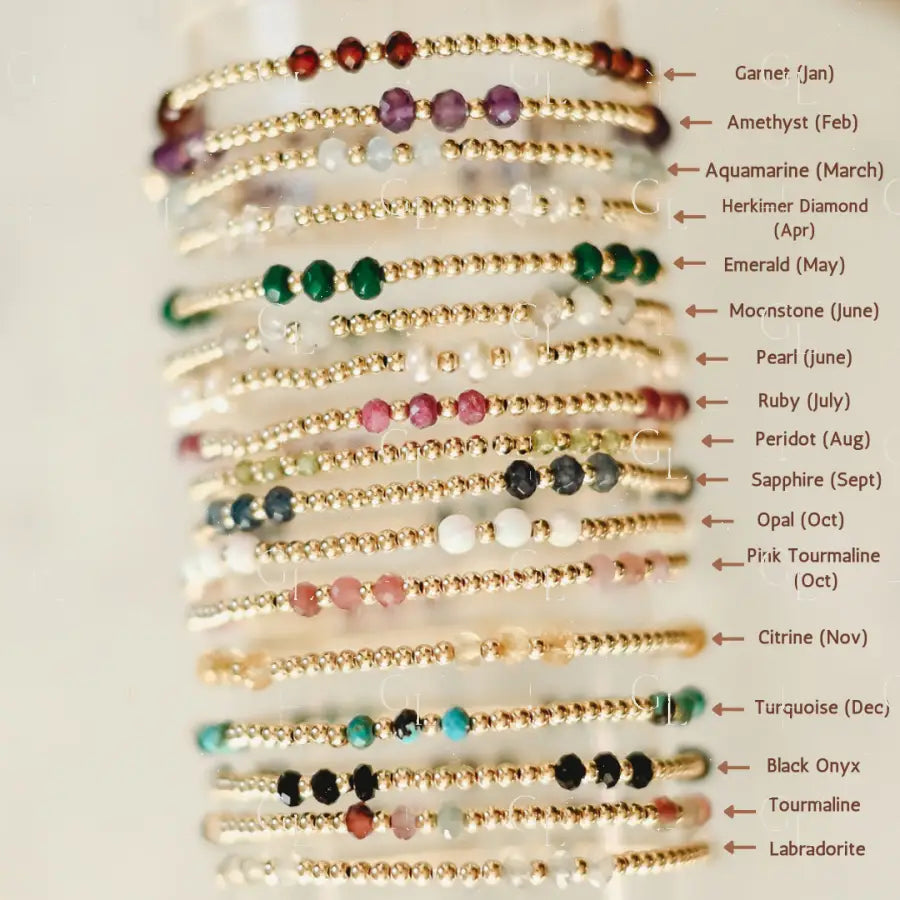 Charlotte Birthstone 14k Gold Fill and Sterling Silver Beaded Bracelet