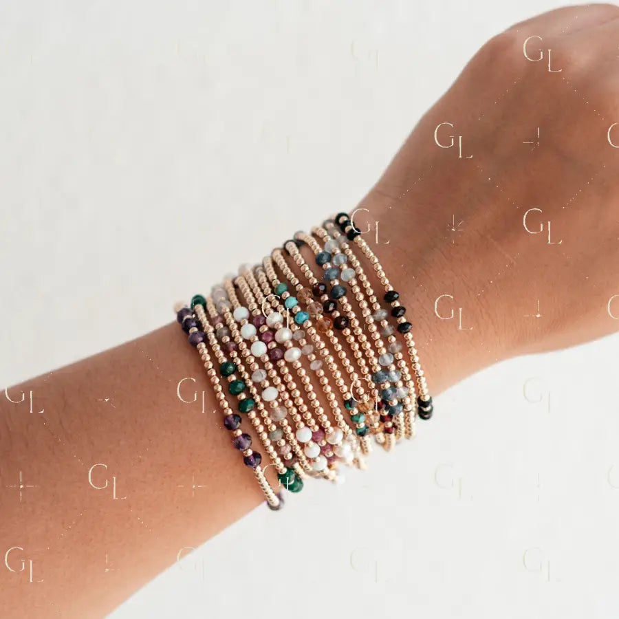 Charlotte Birthstone 14k Gold Fill and Sterling Silver Beaded Bracelet