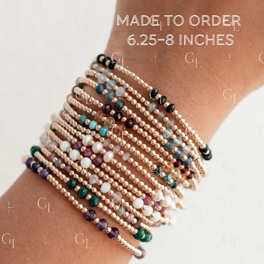 Charlotte Birthstone 14k Gold Fill and Sterling Silver Beaded Bracelet