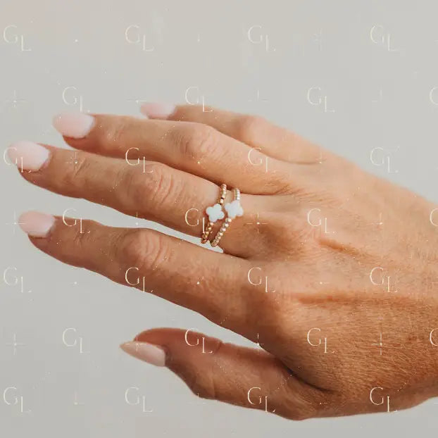 Clover Beaded Ring 14k Gold Fill + Sterling Silver - SINGLE FINGER RING