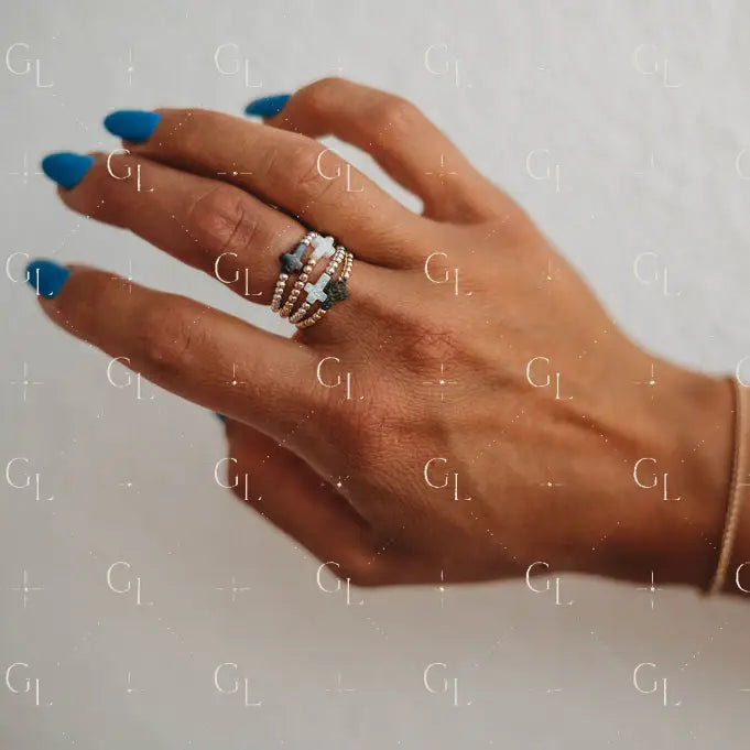 Cross Beaded Ring 14k Gold Fill + Sterling Silver - SINGLE FINGER RING