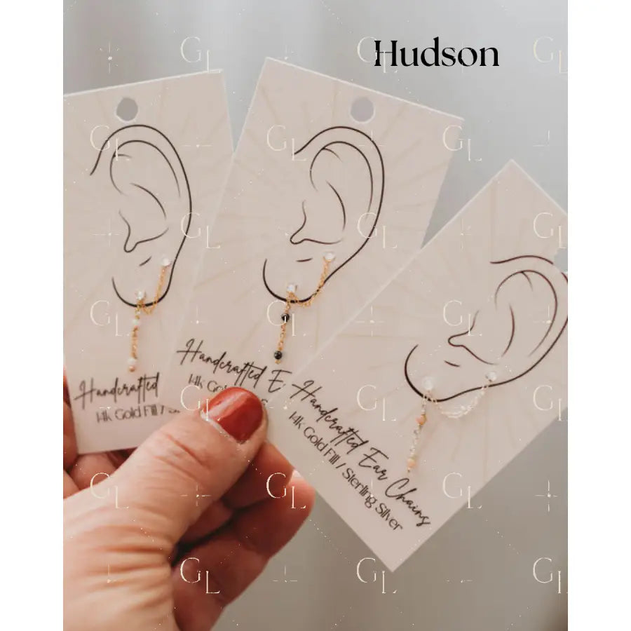 Ear Chains- 14k Gold Fill or Sterling Silver - Lucy Grace - GOLD- BLACK ONYX (EAR-03)