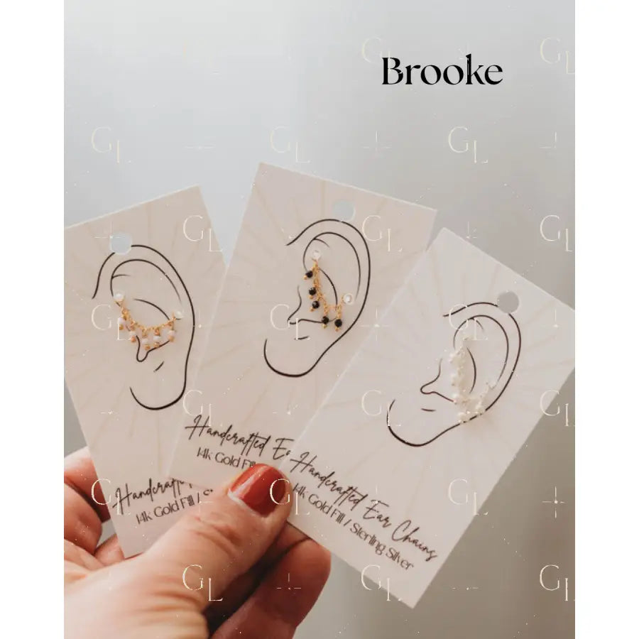Ear Chains- 14k Gold Fill or Sterling Silver - Lucy Grace- GOLD - PEACH MOONSTONE (EAR-05)