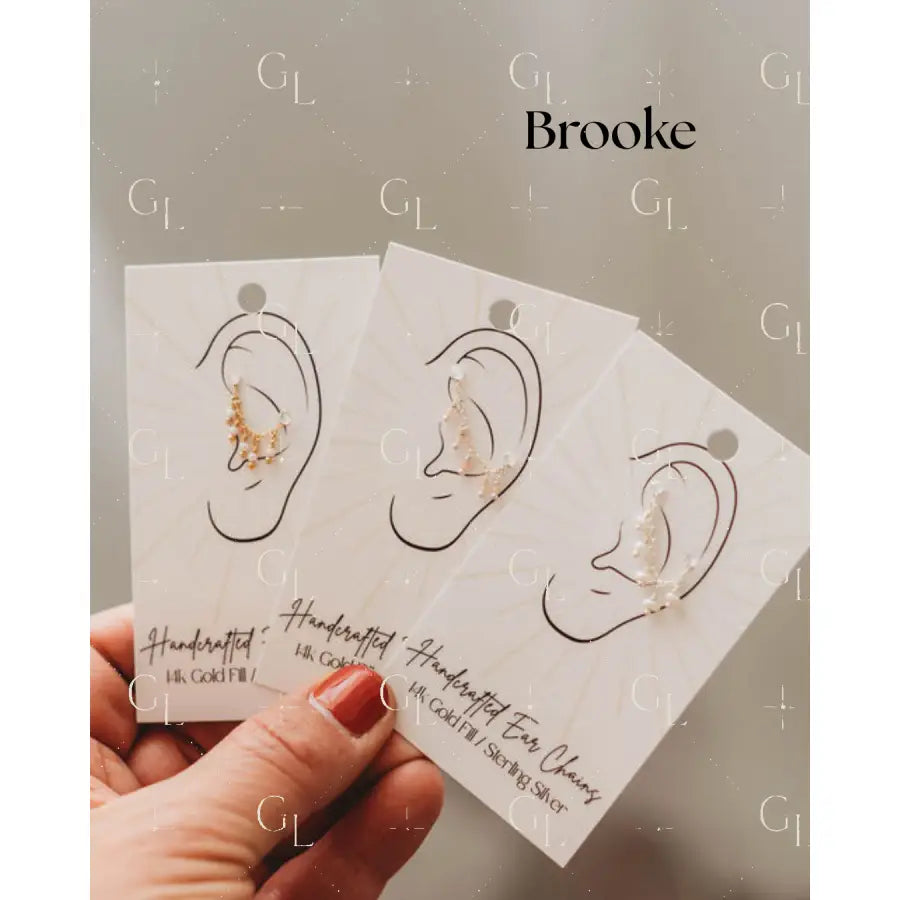 Ear Chains- 14k Gold Fill or Sterling Silver - Lucy Grace - SILVER - PEACH MOONSTONE (EAR-06)