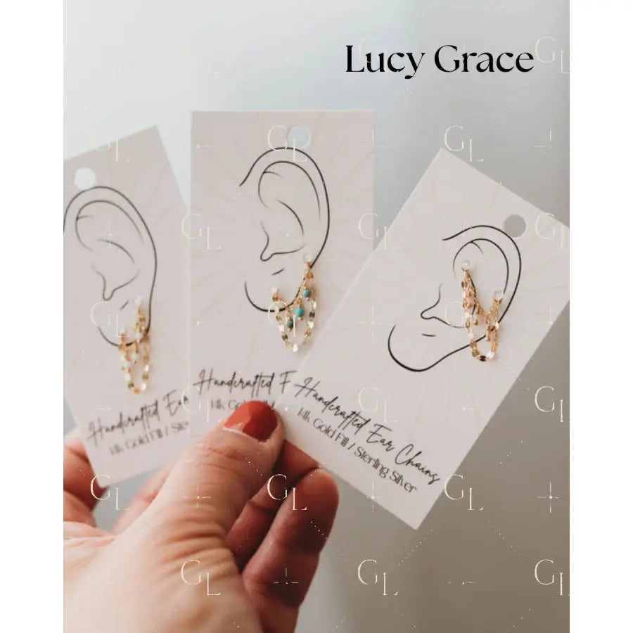 Ear Chains- 14k Gold Fill or Sterling Silver - Lucy Grace - GOLD- WHITE OPAL (EAR-01)