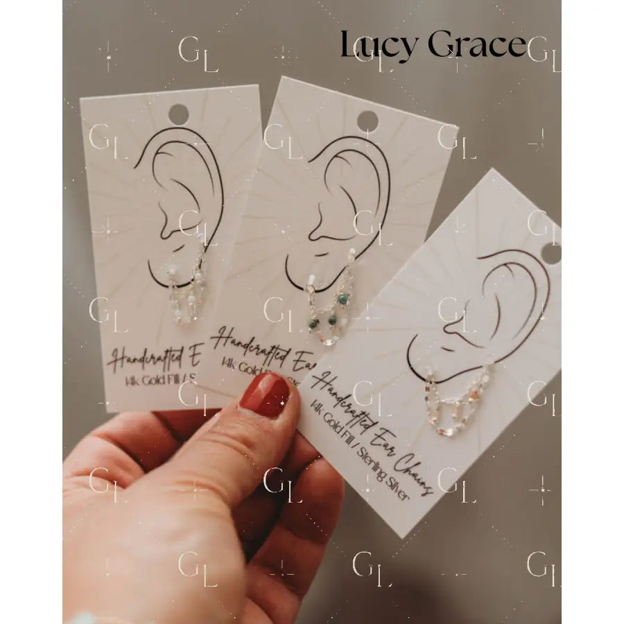 Ear Chains- 14k Gold Fill or Sterling Silver - Lucy Grace- SILVER- WHITE OPAL (EAR-02)