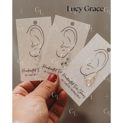 Ear Chains- 14k Gold Fill or Sterling Silver - Lucy Grace- SILVER- WHITE OPAL (EAR-02)