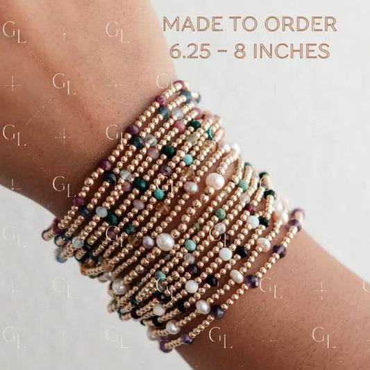 Ellis Birthstone 14k Gold Fill + Sterling Silver Beaded Bracelet