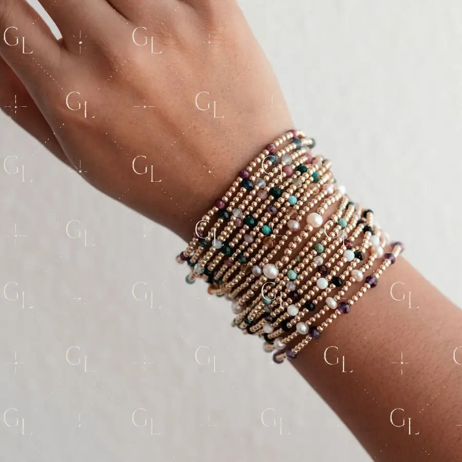 Ellis Birthstone 14k Gold Fill + Sterling Silver Beaded Bracelet