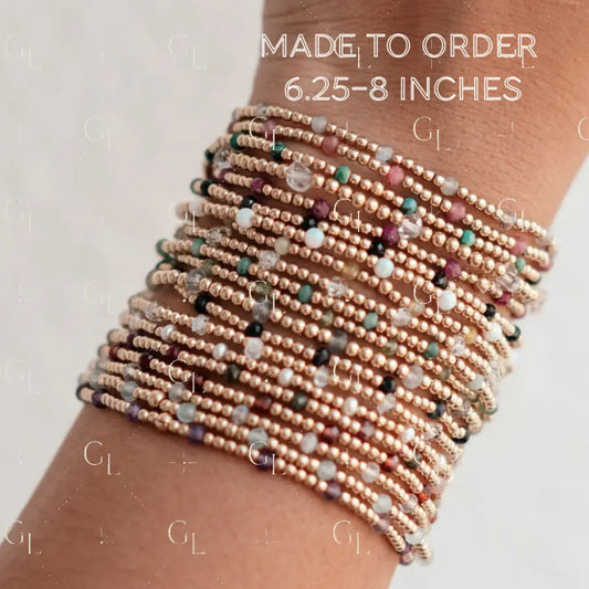 Ezra Birthstone Gemstone 14k Gold Fill + Sterling Silver Beaded Bracelet