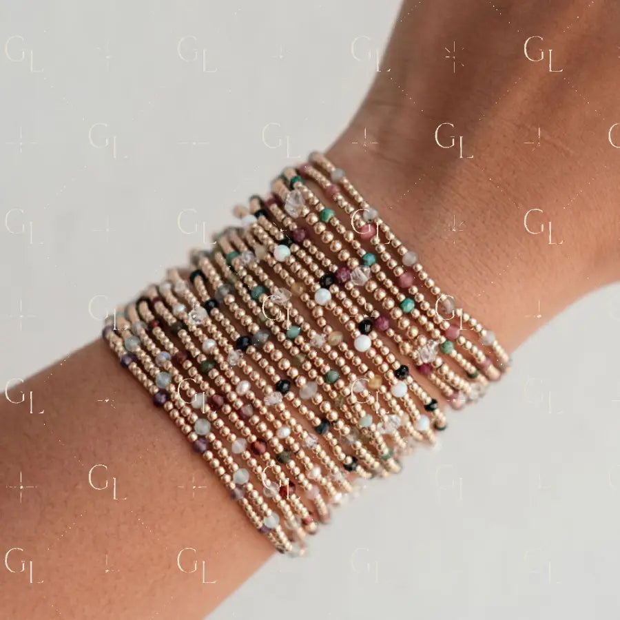 Ezra Birthstone Gemstone 14k Gold Fill + Sterling Silver Beaded Bracelet