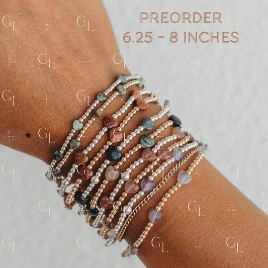 Gemstone Heart Gold Fill and Sterling Silver Bracelet PREORDER