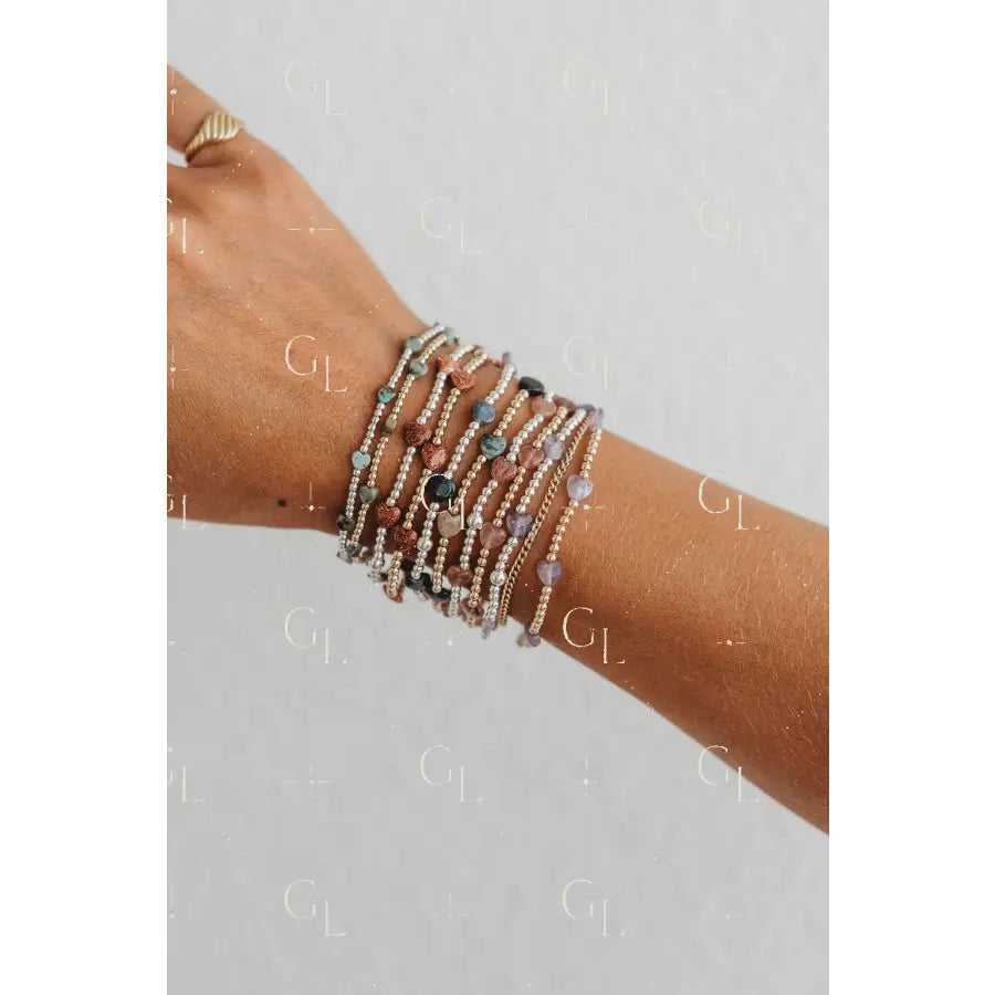 Gemstone Heart Gold Fill and Sterling Silver Bracelet PREORDER