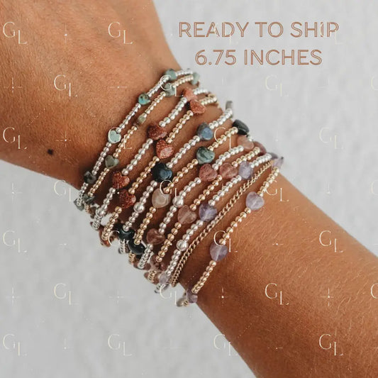 Gemstone Heart Opal Gold Fill and Sterling Silver Bracelet READY TO SHIP
