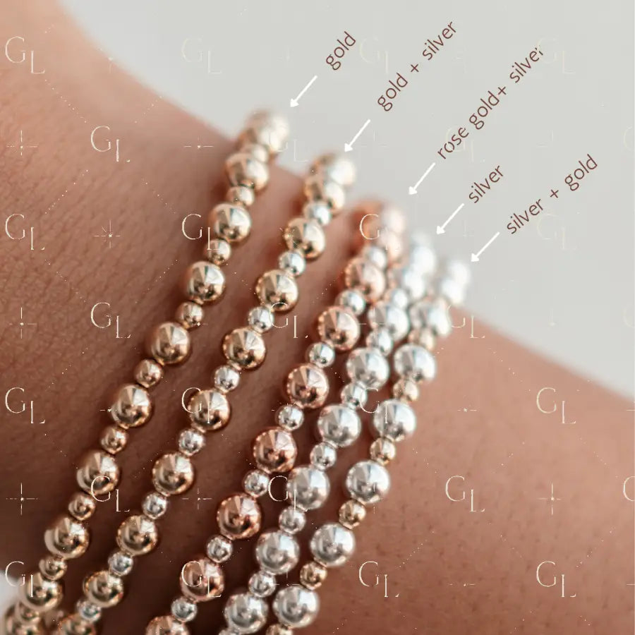 Hallie - Mixed Metal Gold Fill + Sterling Silver Beaded Bracelet - 6.5 inches / Gold