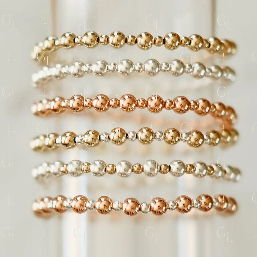 Hallie - Mixed Metal Gold Fill + Sterling Silver Beaded Bracelet - 6.5 inches / Rose Gold