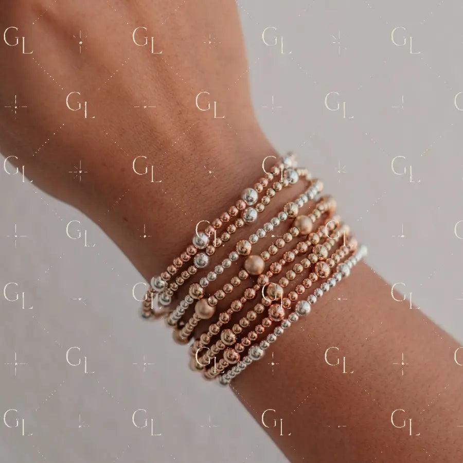 Hayes - Mixed Metal Gold Fill Beaded Bracelet - 6.25 inches / Gold