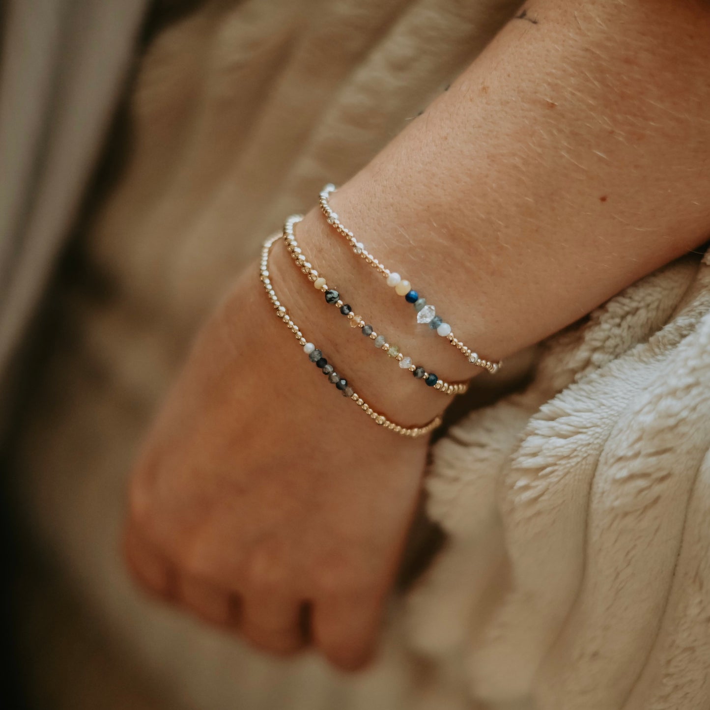 beaded bracelet gold fill and sterling silver 