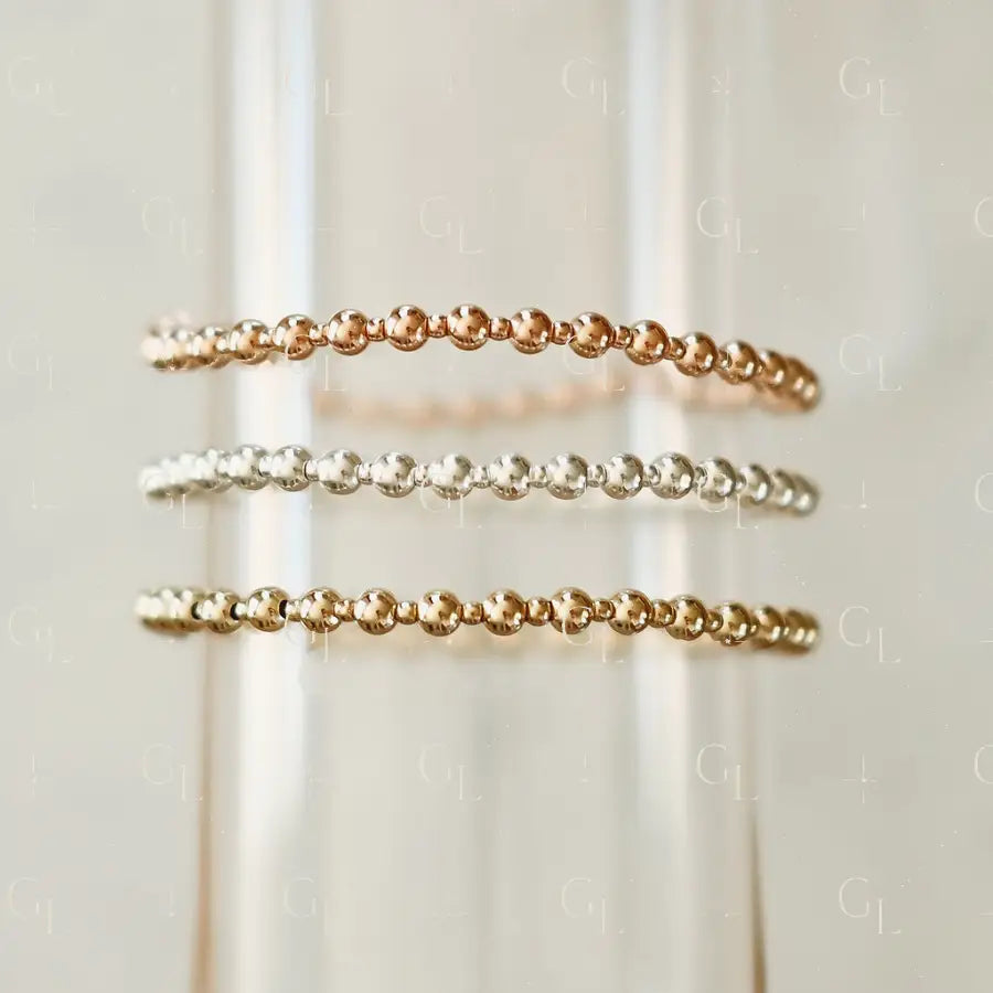 Jack - Mixed Metal Gold Fill + Sterling Silver Beaded Bracelet - 6.5 inches / Rose Gold