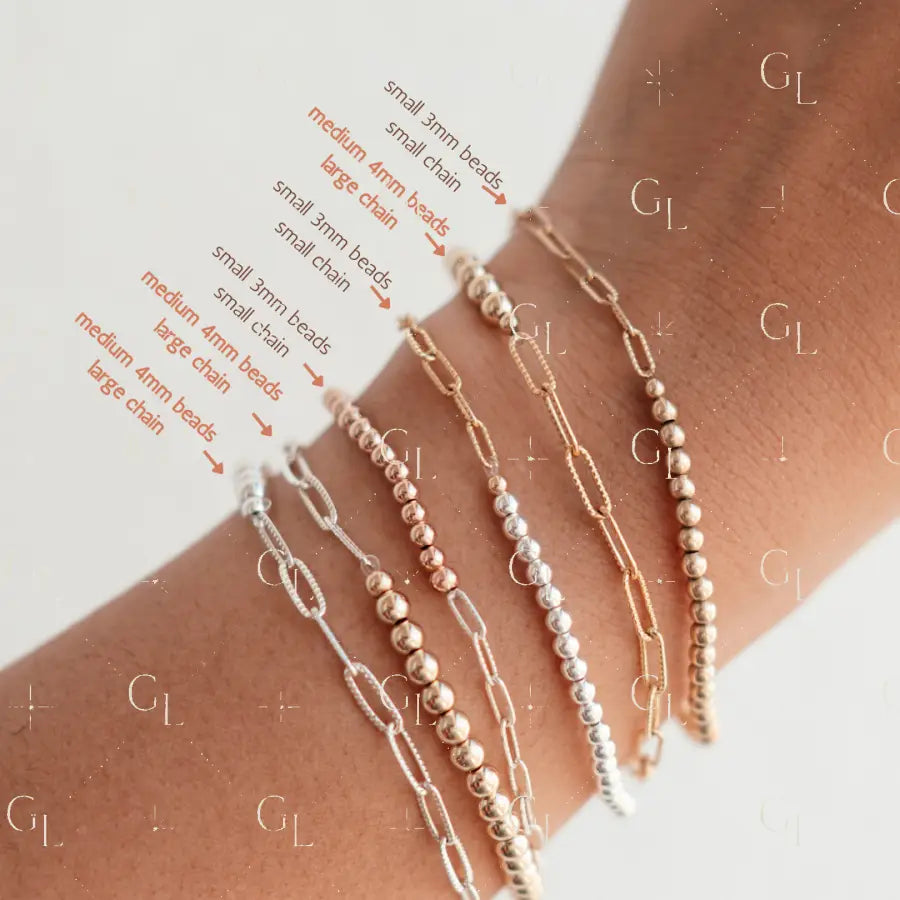 Joy - Chain and Beaded Bracelet - WHOLESALE - 6.5 inches / Silver Beads + Silver Chain - Small
