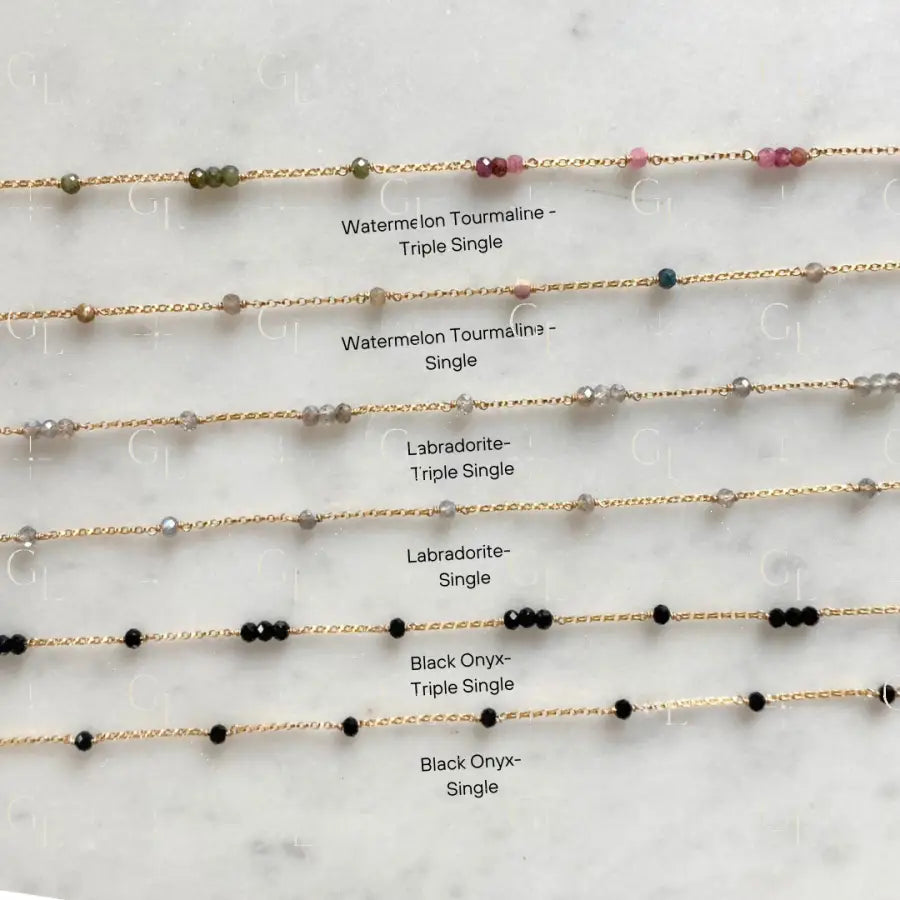 Labradorite Black Onyx & Tourmaline Double Single Permanent Jewelry Chain (3 feet) PREORDER