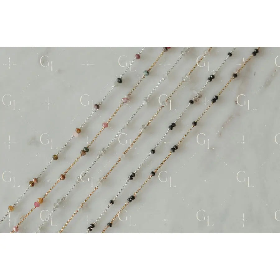 Labradorite Black Onyx & Tourmaline Double Single Permanent Jewelry Chain (3 feet) PREORDER