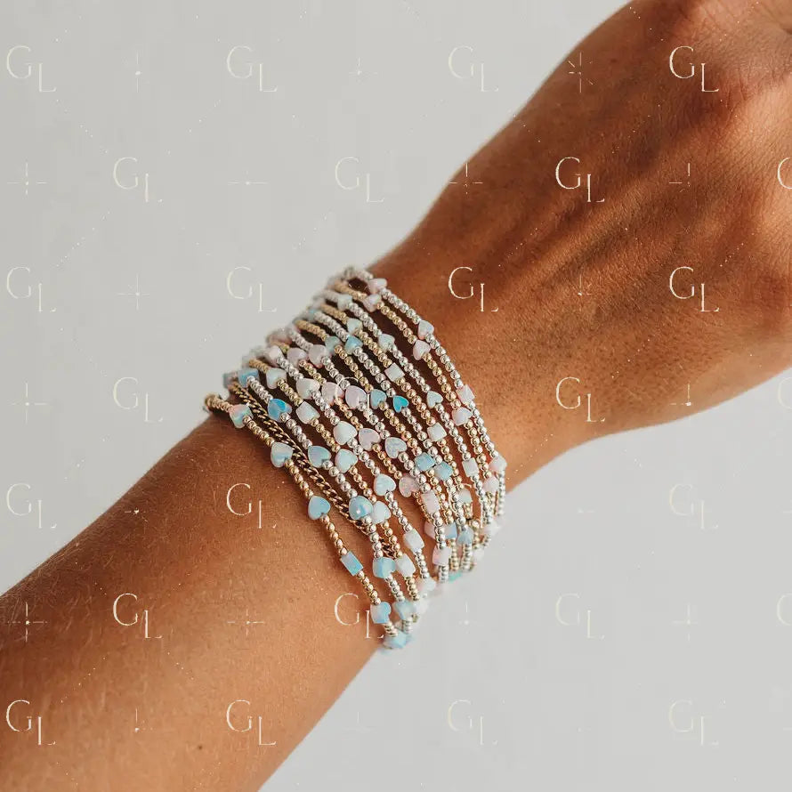 Lil Hearts Opal Gold Fill and Sterling Silver Bracelet READY TO SHIP
