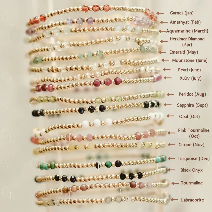 Marley Birthstone Bracelet- WHOLESALE COLLECTION PACK - 14k Gold Fill / 12 bracelets- one of each birthstone
