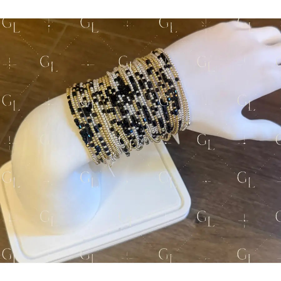 Morse Code Black Onyx Gemstone 14k Gold Fill Sterling Silver or Stainless Steel Bracelet