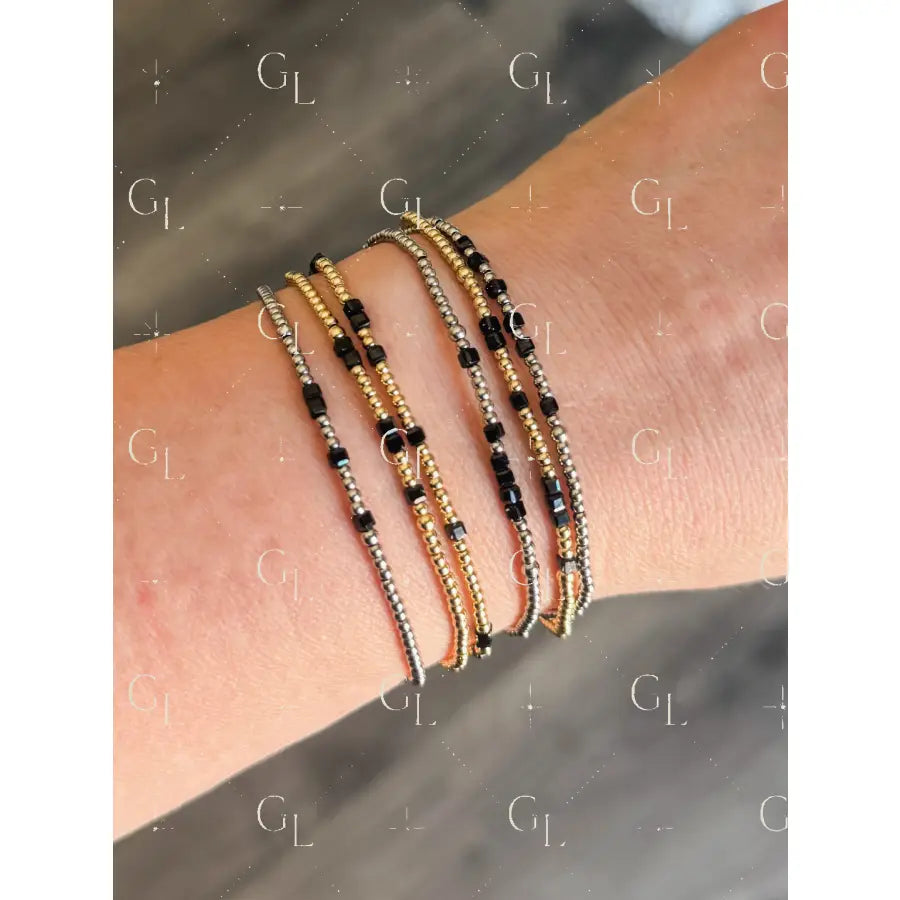 Morse Code Black Onyx Gemstone 14k Gold Fill Sterling Silver or Stainless Steel Bracelet