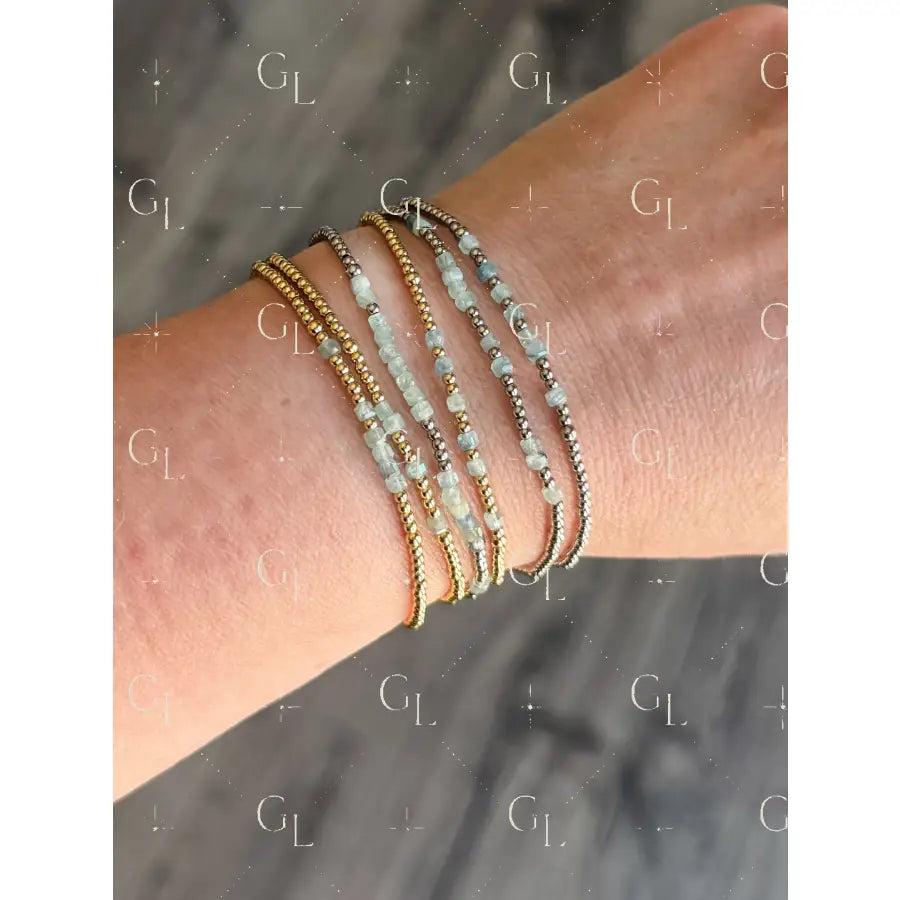 Morse Code Kyanite Gemstone 14k Gold Fill Sterling Silver or Stainless Steel Bracelet