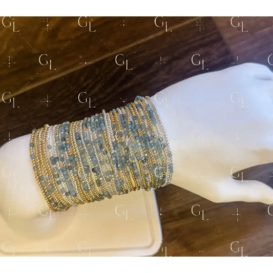 Morse Code Kyanite Gemstone 14k Gold Fill Sterling Silver or Stainless Steel Bracelet
